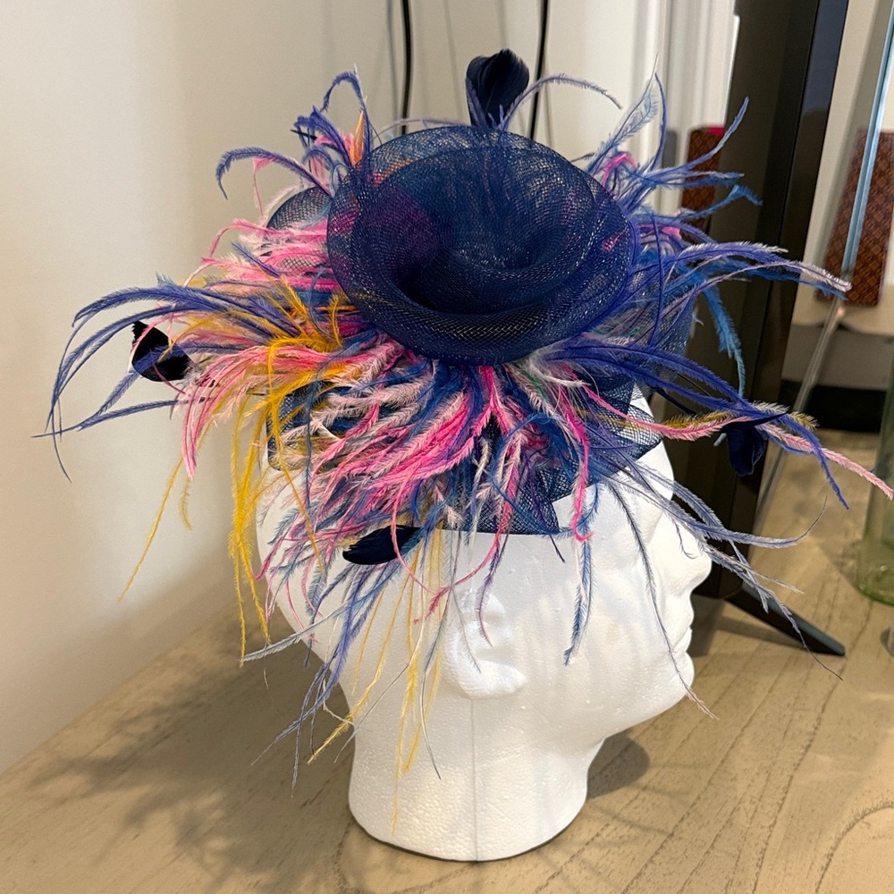 Navy Multicolor Feather Fascinator Hat